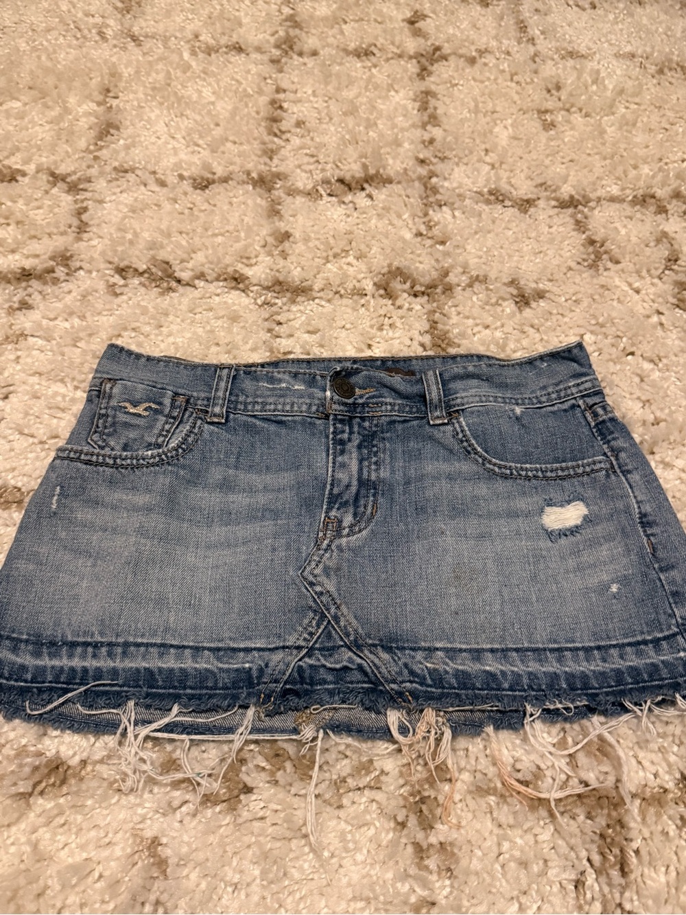 Hollister Light Blue Frayed Denim Mini Skirt